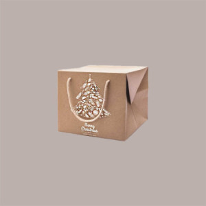 Bag Box Porta Panettone Kraft Avana con Grafica Albero di Natale 24x24x20 cm 10 pezzi [ffa9e1d2]