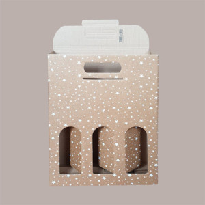 Scatola Astuccio Porta 3 Bottiglie 750 ml Olio Vino in Cartoncino Avana grafica Stelle Bianche Galaxy 270x90H385mm, 10 pezzi