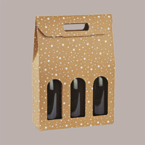 Scatola Astuccio Porta 3 Bottiglie 750 ml Olio Vino in Cartoncino Avana grafica Stelle Bianche Galaxy 270x90H385mm, 1 [2b655172]