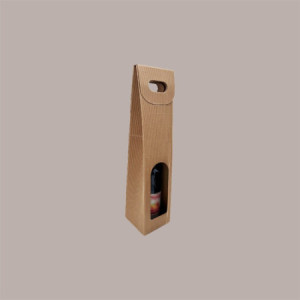 10 Pz Scatola Astuccio Porta 1 Bottiglia 750 ml Olio Vino in Cartoncino Onda Avana con finestra 90x90H385mm