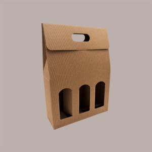 Scatola Astuccio Porta 3 Bottiglie 750 ml Olio Vino in Cartoncino Onda Avana 270x90H390mm 10 pezzi [f662f3ee]