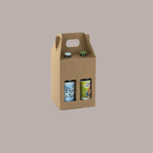 Scatola Mini box Porta 4 Bottiglie Birra o Olio da 25/33 cl in Carta Avana con Finestra 130x130x210 mm 10 Pezzi