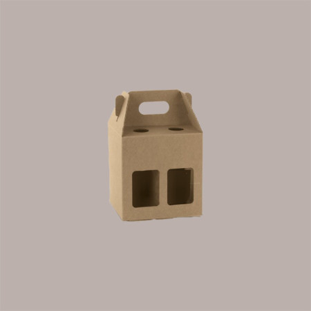 Scatola Mini box Porta 4 Bottiglie Birra o Olio da 33 cl in Carta Avana con Finestra 155x155x160 mm 10 Pezzi [0157610f]