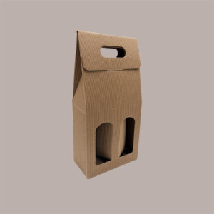 Scatola Astuccio Porta 2 Bottiglie Olio Vino 750 ml in Cartoncino Onda Avana 180x90H390mm 10 pezzi