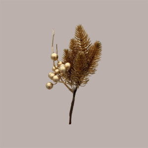 Decorazione Natalizia Colore Oro con Aghi e Bacche Oro Artificiali 6 pezzi [05f9acde]