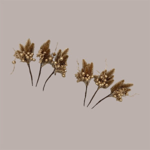 Decorazione Natalizia Colore Oro con Aghi e Bacche Oro Artificiali 6 pezzi [6e9269c9]
