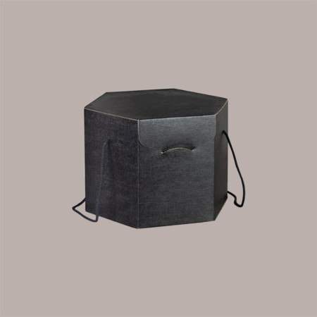 Scatola Segreto Porta Panettone Esagonale Grafica Seta Nero con Cordini 245x245H180 mm 5 pezzi [31ed2c39]