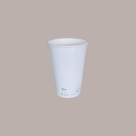 100 Pz Bicchiere Bibita Carta Bianco Biodegradabile Compost 420cc [a1ab957f]