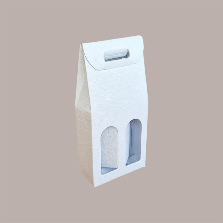 10 Pz Scatola Astuccio Porta 2 Bottiglie 750 ml Olio Vino in Cartoncino Bianco grafica effetto pelle 180x90H385mm [43833612]