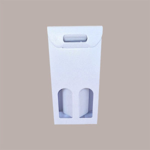 10 Pz Scatola Astuccio Porta 2 Bottiglie 750 ml Olio Vino in Cartoncino Bianco grafica effetto pelle 180x90H385mm