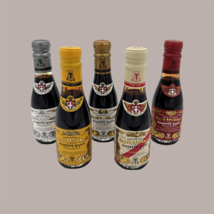 Cofanetto Regalo in Legno Set 5 Bottiglie Aceto Balsamico Giusti 100 ml