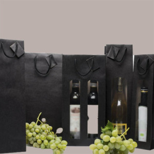 Shopper Busta in Carta per Bottiglie 250/500 ml  di Olio e Liquori Black Edition con Finestra 7,2+6,8x31 cm 20 Pezzi