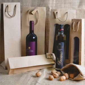 Shopper Busta in Carta per Bottiglie 250/500 ml  di Olio e Liquori Natural Edition 7,2+6,8x31 cm 20 Pezzi