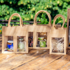 Shopper Busta Juta Porta 2 Vasetti con Finestra in Pvc 20+10x15 cm 5 Pezzi
