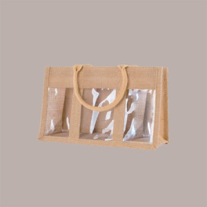 Shopper Busta Juta Porta 3 Vasetti con Finestra in Pvc 30+10xH15 cm 5 Pezzi [22124ede]
