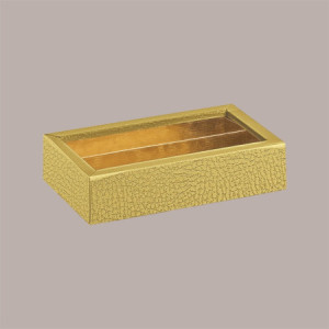Scatola Porta Cioccolatini e Prodotti Dolciari in Pelle Oro con Fascia 145x75H35 mm 10 Pezzi [5f5f5b59]