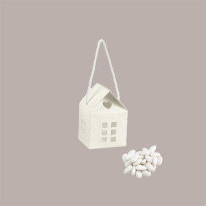 Scatola Mini Casetta con Cordino in Carta Fibra Bianco Ideale per Confetti 80x80x75 mm 20 pezzi [b5f51689]