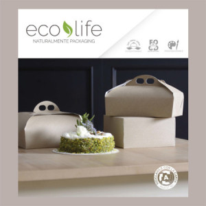 Scatola Porta Torta in Cartoncino Avana Ecolife 17x17H7cm 10 pezzi