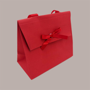 Borsa Carta Chiusura Velcro Rossa con nastro in raso 16+8x14 cm 10 Pezzi