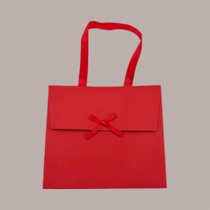 Borsa Carta Chiusura Velcro Rossa con nastro in raso 24+11x21 cm 10 Pezzi [1853b7da]