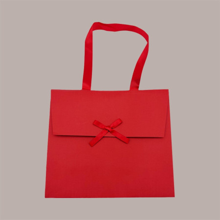 Borsa Carta Chiusura Velcro Rossa con nastro in raso 24+11x21 cm 10 Pezzi [1853b7da]