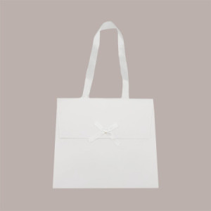 Borsa Carta Chiusura Velcro Bianco con nastro in raso 24+11x21 cm 10 Pezzi [0ab864de]