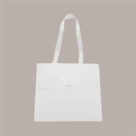 Borsa Carta Chiusura Velcro Bianco con nastro in raso 24+11x21 cm 10 Pezzi [0ab864de]