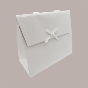 Borsa Carta Chiusura Velcro Bianco con nastro in raso 24+11x21 cm 10 Pezzi