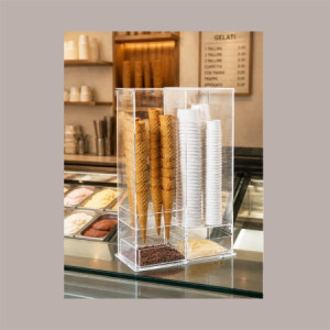 Espositore Trasparente Porta Coni Coppette Palette e Salviette 37X18 cm H58 cm