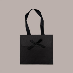 Borsa Carta Chiusura Velcro Nera con nastro in raso 16+8x14 cm 10 Pezzi [1787a85f]