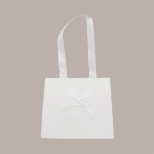 Borsa Carta Chiusura Velcro Bianco con nastro in raso 16+8x14 cm 10 Pezzi [902b705e]
