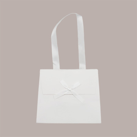 Borsa Carta Chiusura Velcro Bianco con nastro in raso 16+8x14 cm 10 Pezzi [902b705e]