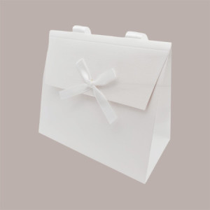Borsa Carta Chiusura Velcro Bianco con nastro in raso 16+8x14 cm 10 Pezzi