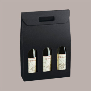 Scatola Astuccio Porta 3 Bottiglie 750 ml Olio Vino in Cartoncino grafica Kraft Nero 270x90H385 mm 10 pezzi
