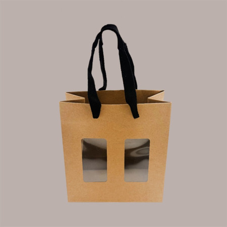 Borsa Shopper Carta Naturale Porta Vasetti con Finestra 16,6+8x18 cm 20 pezzi [90784fef]