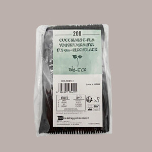 Cucchiaino Nero in PLA per Yogurt e Granita 17,5cm 200 pezzi [7ff86655]