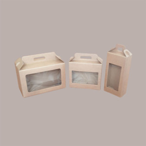Scatola per Confezione Regalo Valigetta Natale in Cartoncino Avana Liscio con Finestra PVC 130x70H280mm 10 Pz [20b99502]