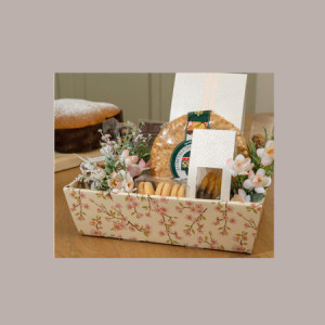 Cesto per Confezioni Regalo Pasquali in Cartoncino grafica Fiori Pesco Rettangolare Grande 400x300H115mm 10 Pz [83f15214]