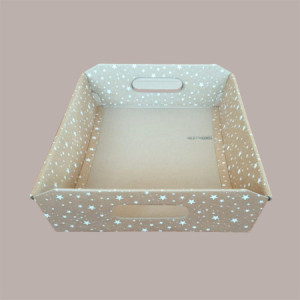 Cesto per Confezioni Regalo Natalizie in Cartoncino Avana grafica Stelle Bianche Galaxy Rettangolare Piccolo 310x220H90mm 10 Pz