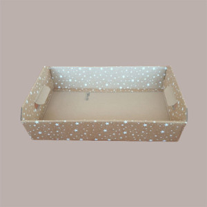 Cesto per Confezioni Regalo Natalizie in Cartoncino Avana grafica Stelle Bianche Galaxy Rettangolare Medio 350x260H70 [f904c8b5]