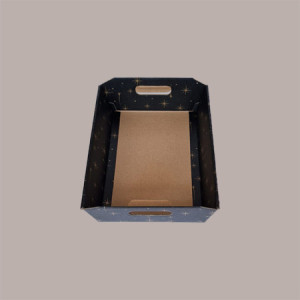 Cesto per Confezioni Regalo Natalizie in Cartoncino Nero grafica Stelle Oro Rettangolare Piccolo 310x220H90mm 10 Pz