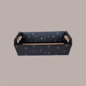 Cesto per Confezioni Regalo Natalizie in Cartoncino Nero grafica Stelle Oro Rettangolare Piccolo 310x220H90mm 10 Pz [27fca6ee]