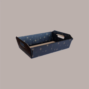 Cesto per Confezioni Regalo Natalizie in Cartoncino Nero grafica Stelle Oro Rettangolare Grande 400x300H120mm 10 Pz [c0324de5]