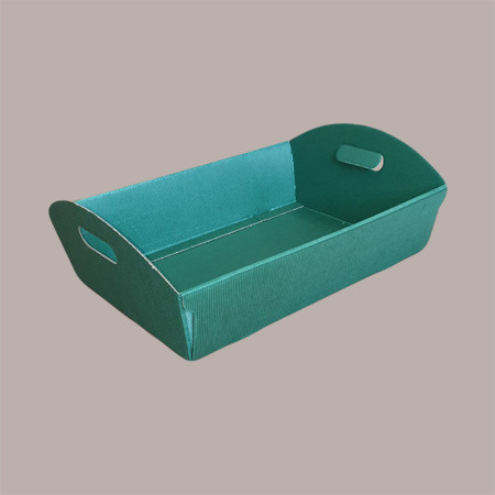 Cesto per Confezioni Regalo Natalizie in Cartoncino Ondulato Verde Rettangolare Piccolo 320x220H85mm 10 Pz [602799ae]