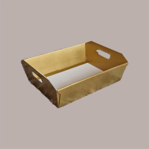 Cesto per Confezioni Regalo Natalizie in Cartoncino grafica Skin Oro Rettangolare Grande 400x300H120mm 10 Pz [600f0641]