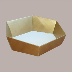 Cesto per Confezioni Natalizie Vassoio in Cartoncino Skin Oro Esagonale Medio 380x300H100mm 5 Pz