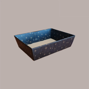 Cesto per Confezioni Natalizie Vassoio Conico in Cartoncino Nero grafica Stelle Oro rettangolare grande 400x300H115mm [b95c59a5]