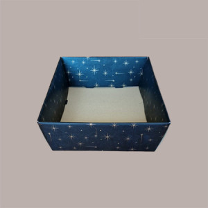 Cesto per Confezioni Natalizie Vassoio Conico in Cartoncino Nero grafica Stelle Oro rettangolare grande 400x300H115mm 10 Pz